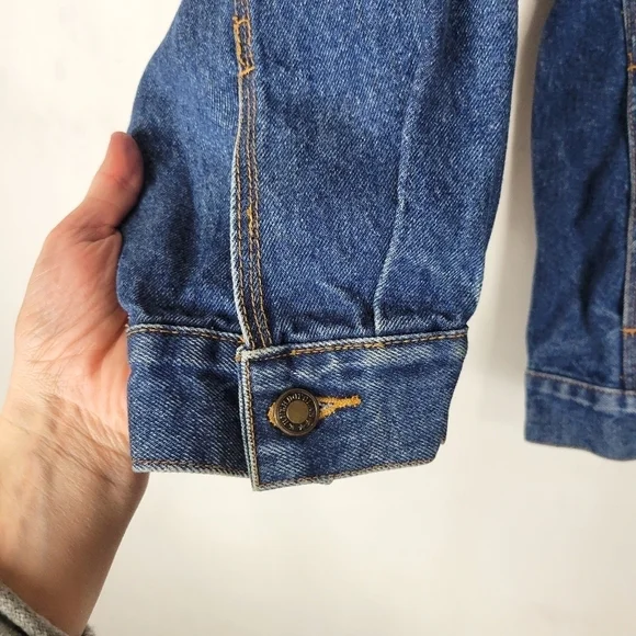 Vintage R.D. New York Leather Collar Western Cowboy Classic Denim Jacket